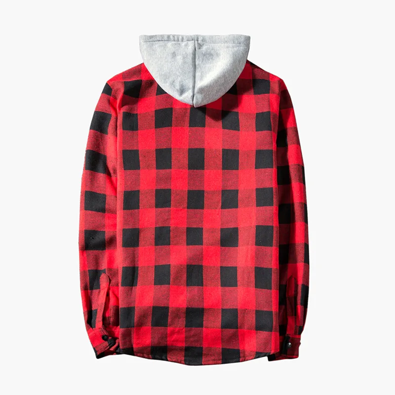 Fashion Red Plaid Hooded Shirt Men 2022 Brand New Casual Slim Fit Long Sleeve Men Shirt Hipster Streetwear Shirts Men Chemise