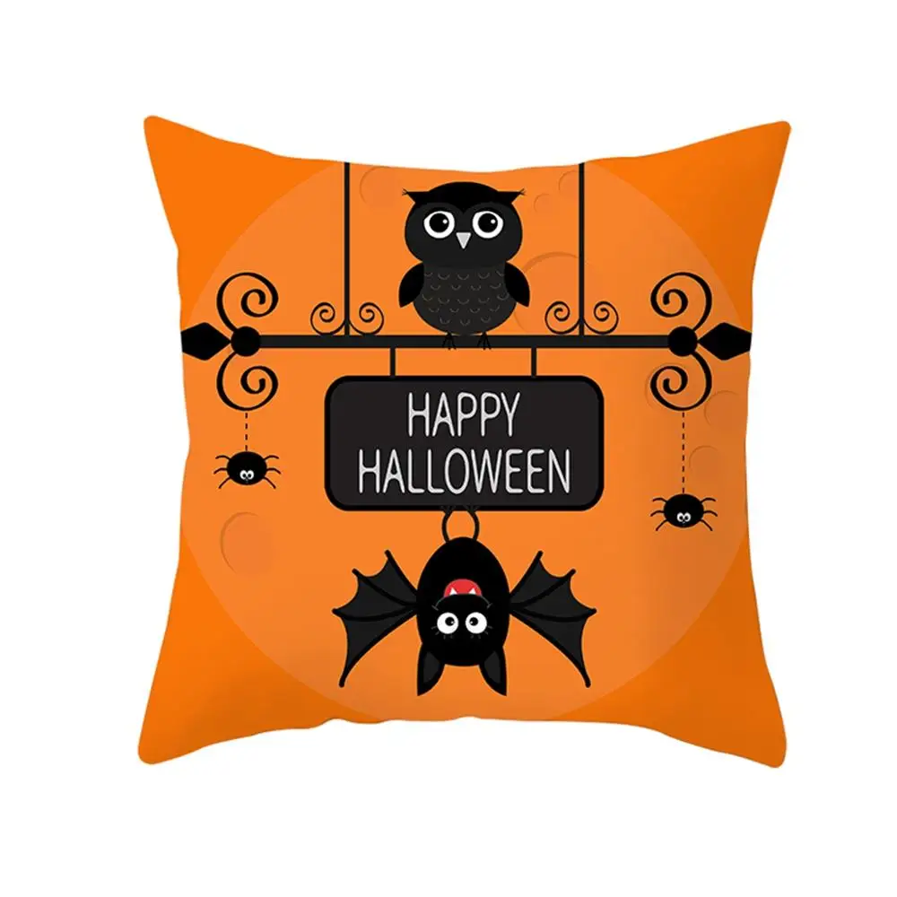 Funda de cojín de Halloween de 45x45cm, decoración de calabaza, murciélago, mago, fantasma, para el hogar, adorno de almohada, regalo de fiesta de