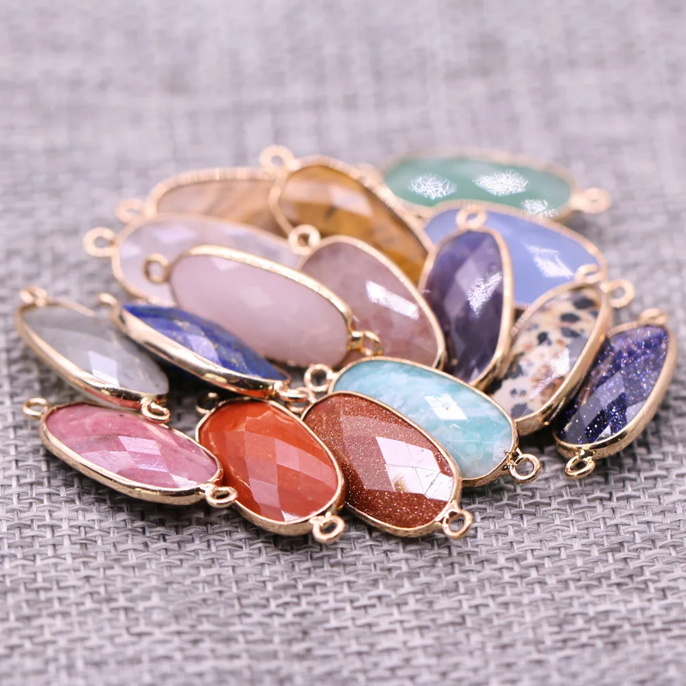 New Natural Stone Faceted Crystal Quartz Charms Double Hole Connector Amethysts Pendant for DIY Bracelet Necklace Jewelry Making