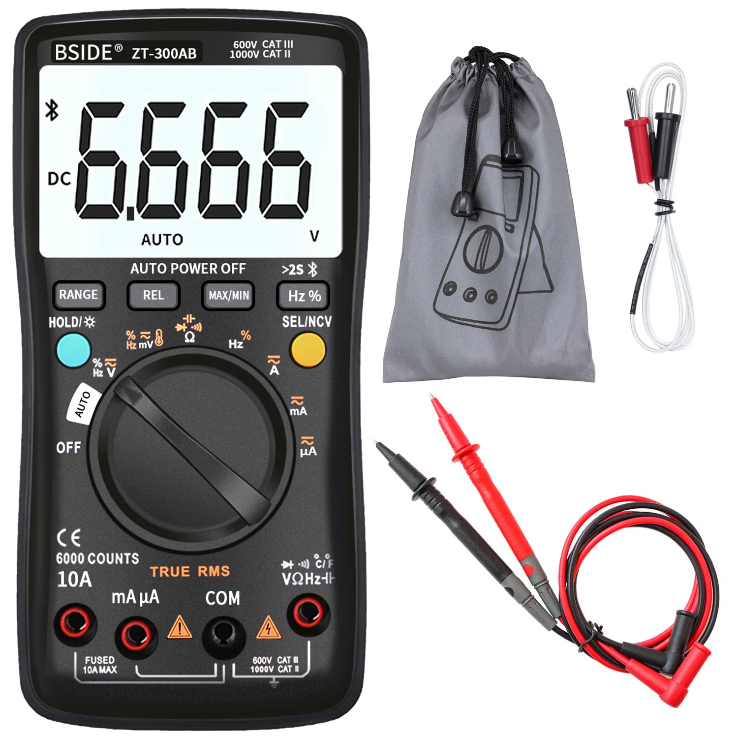 BSIDE ZT-300AB Wireless Digital Multimeter True RMS Manual/Auto Ranging 6000 Counts DMM Voltage Capacitance Temp Amp Ohm Diode