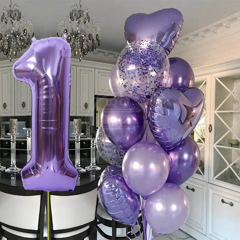 12pcs boy Girl Birthday Balloons 40inch Purple Number baloon 3rd Birthday Party Decoration Kids anniversaire 9/1/3 years old