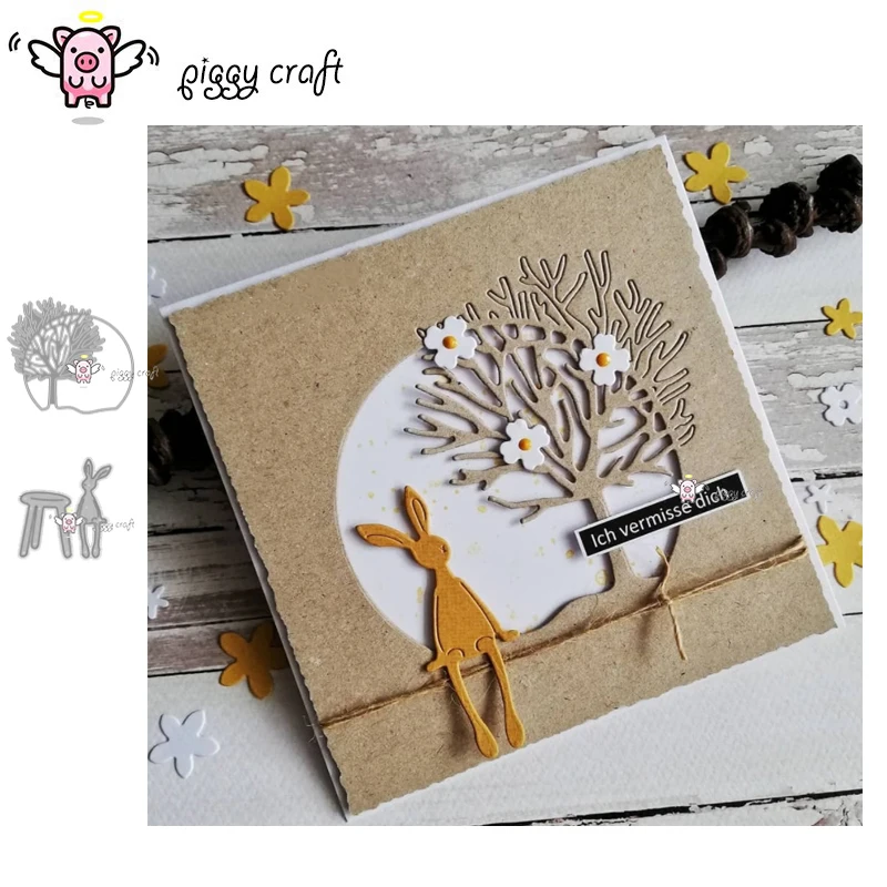 Piggy Craft metal cutting dies cut die mold Tree bird circle frame bunny Scrapbook paper craft knife mould blade punch stencils