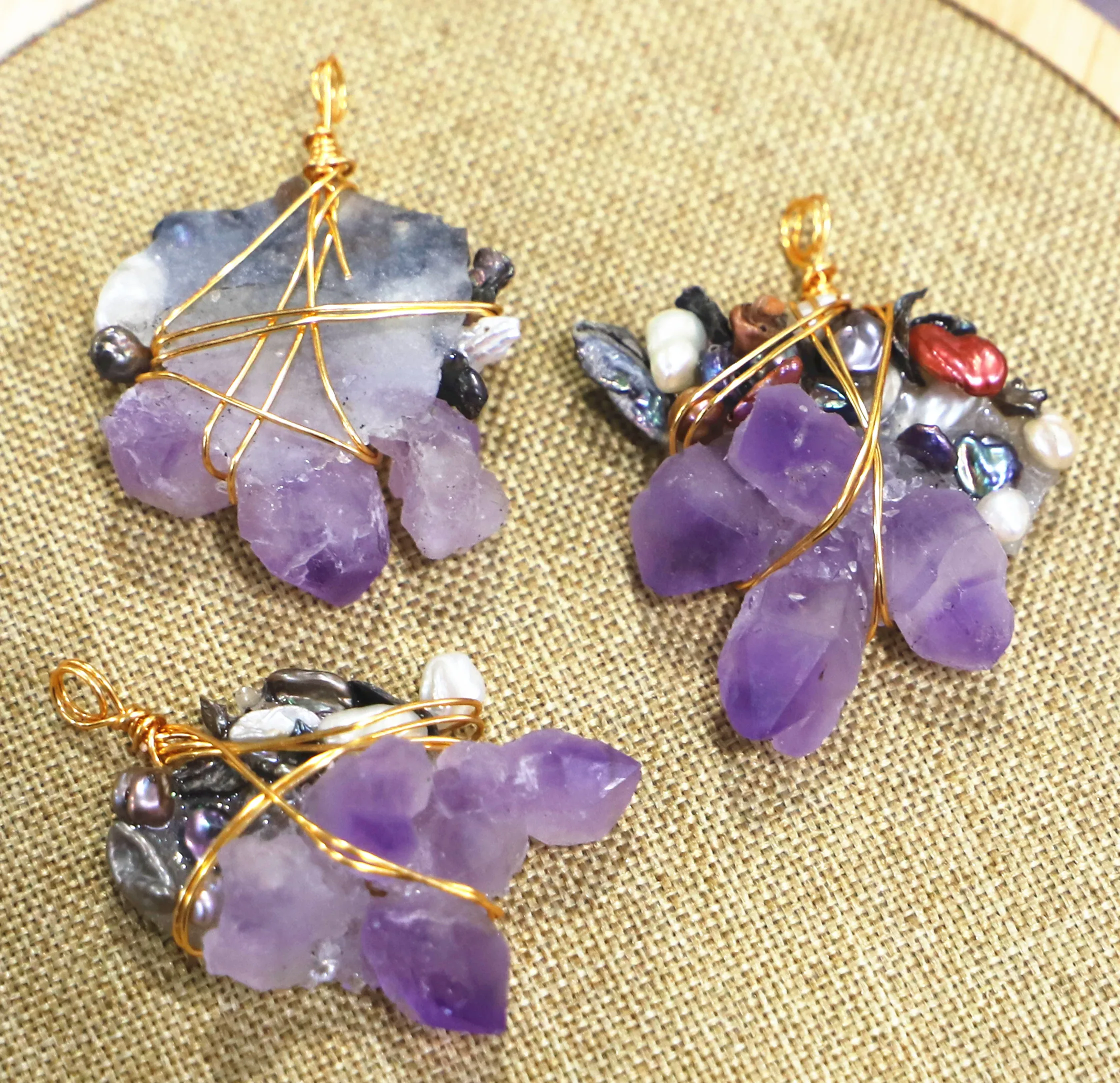

Natural Amethysts Necklace Natural Freshwater Pearl Pendant DIY for Jewelry Making Pearl Necklace Raw Crystal Jewelry