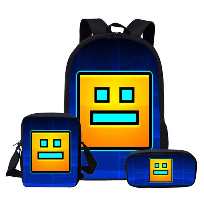 Cartoon School Bags Set Geometry Dash Student Book Bag Primary School Backpack For Girls Boys Kids Backpacks Children Schoolbag
