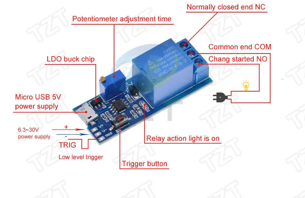 1/2/3PCS Smart Electronics 5V-30V Micro USB Power Einstellbare Verzögerung Relais Timer control Modul Trigger Verzögerung Schalter – Detail 3