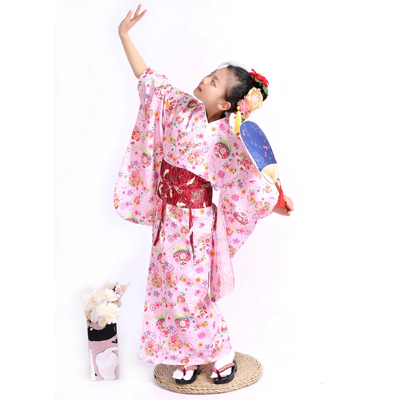 

Japanese Traditional Kimono Kids Girl with OBI Belts Yukata Fille Children