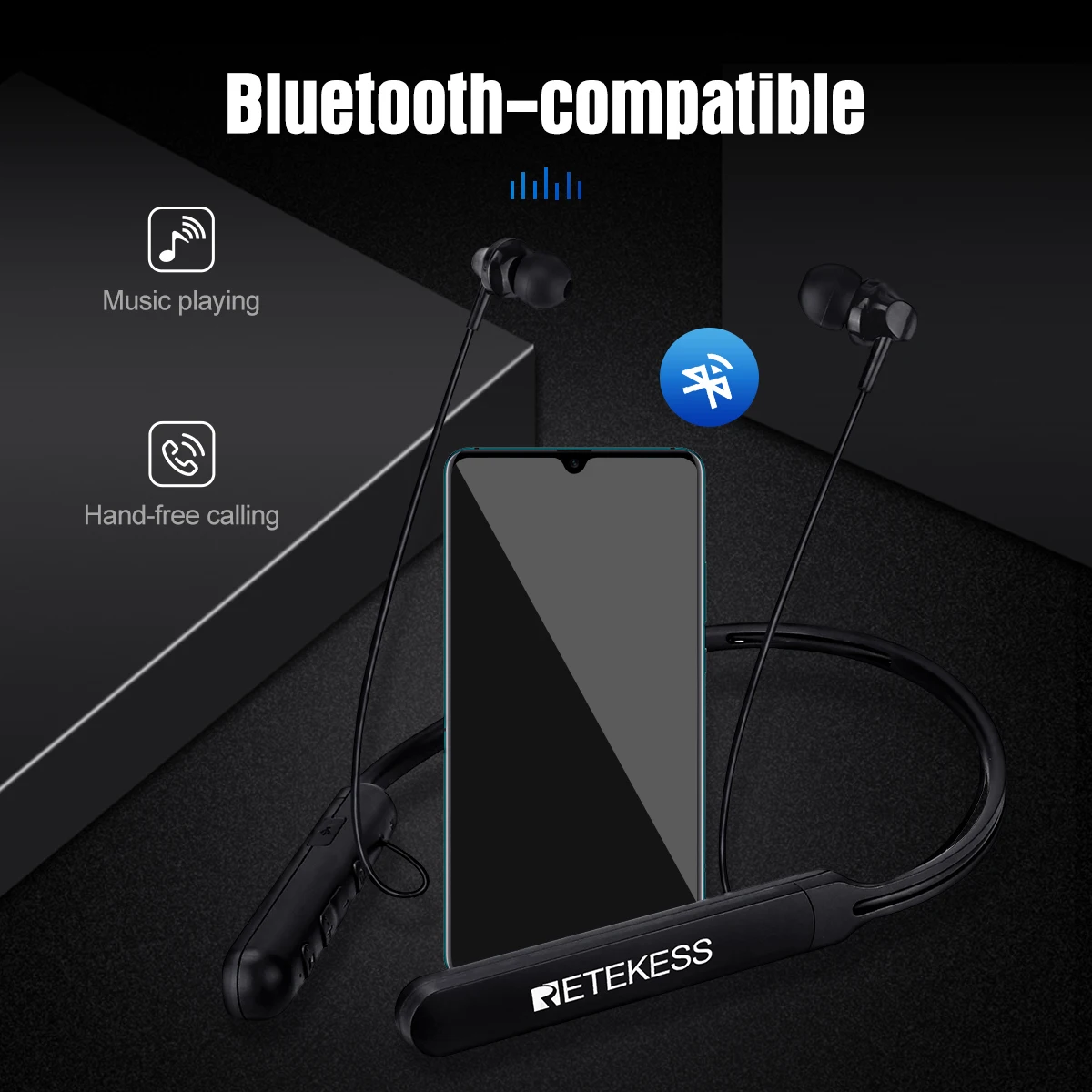 Спортивные Беспроводные наушники Retekess TR108 с Bluetooth, fm-радио, 16 часов прослушивания, встроенный микрофон, для бега