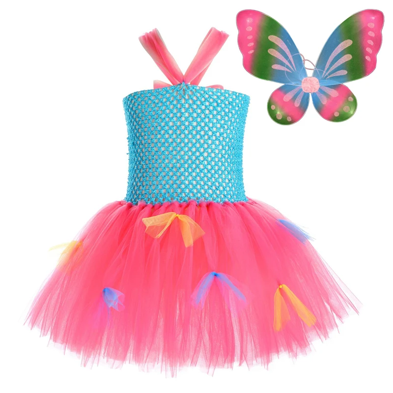 

Kids Princess Halloween Birthday Party Cosplay Costume Girls Butterfly Fairy Fancy Up Tutu Dress And Wings Set Tulle Ball Gown