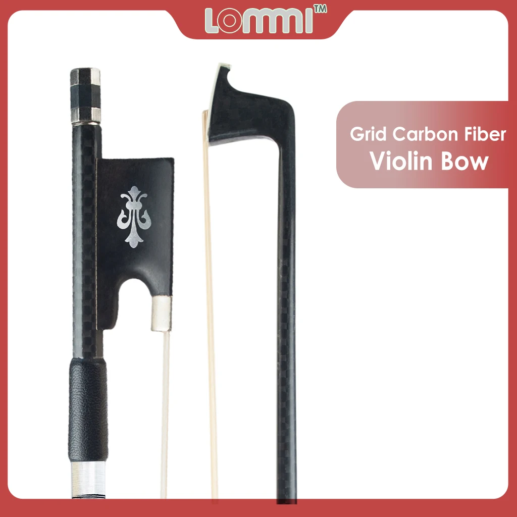 

LOMMI Carbon Fiber Violin Bow 4/4 Ebony Fleur-de-Lis Frog Premium White Mongolian Horse Hair Well Balanced Light Weight Bow