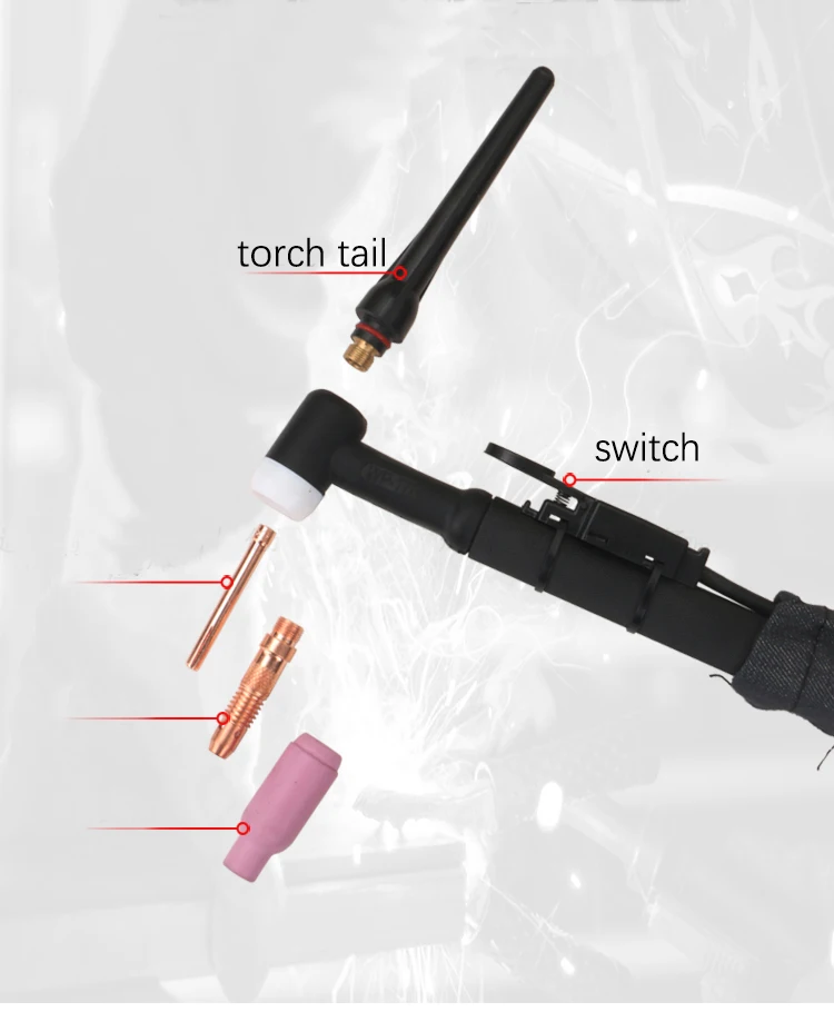 Imagem -05 - Flexível Tig Arma de Solda M16 Porca Conjunta Tubo Trançado Tubo de Silicone Arco Argônio Tocha Soldagem Automática Wp26 Sr-26f