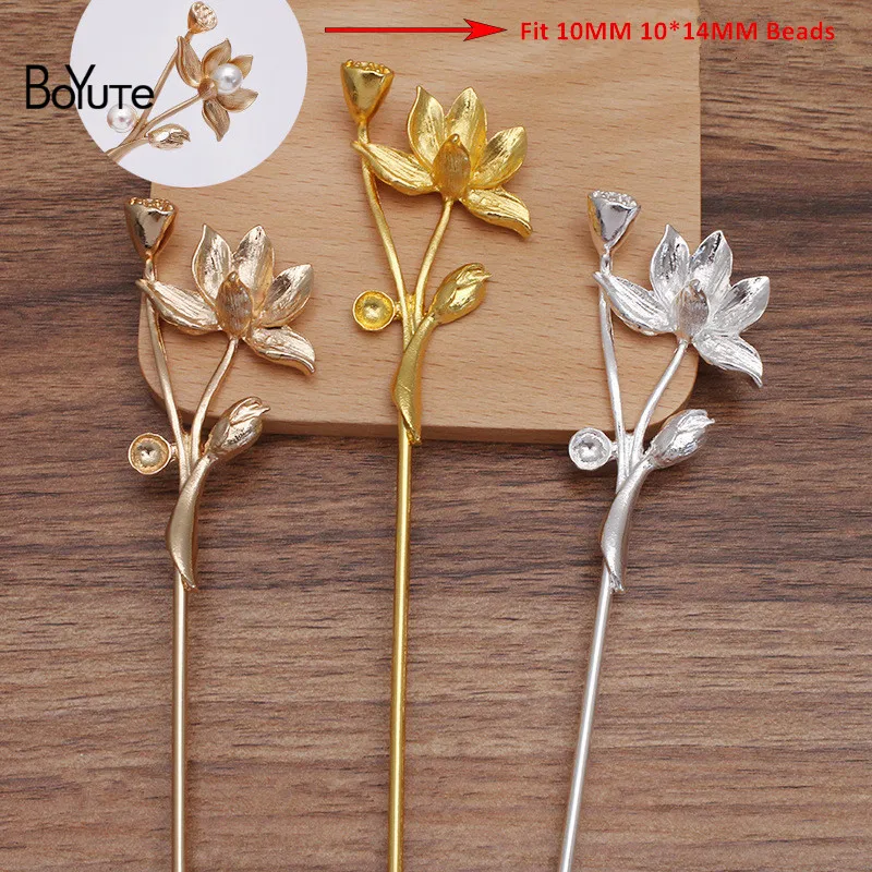 BoYuTe (5 Pieces/Lot) 72*40MM Metal Alloy Lotus Welding 120*2.5MM Iron Hair Stick Diy Handmade Hair Accessories Materials