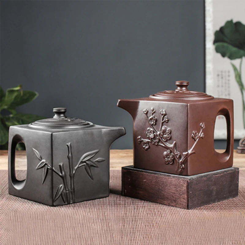 

Yixing Purple Clay Pot Stainless Steel Filter Teapot Large-capacity Square Pot Kung Fu Tea Set Pour Spout Kettle with Handle