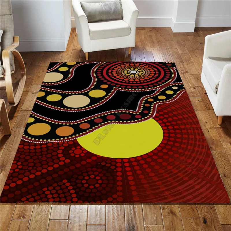 Aboriginal Flag Circle Dot Australia Indigenous Painting Art Printed Carpet Mat Living Room Flannel Bedroom Non-slip Floor Rug