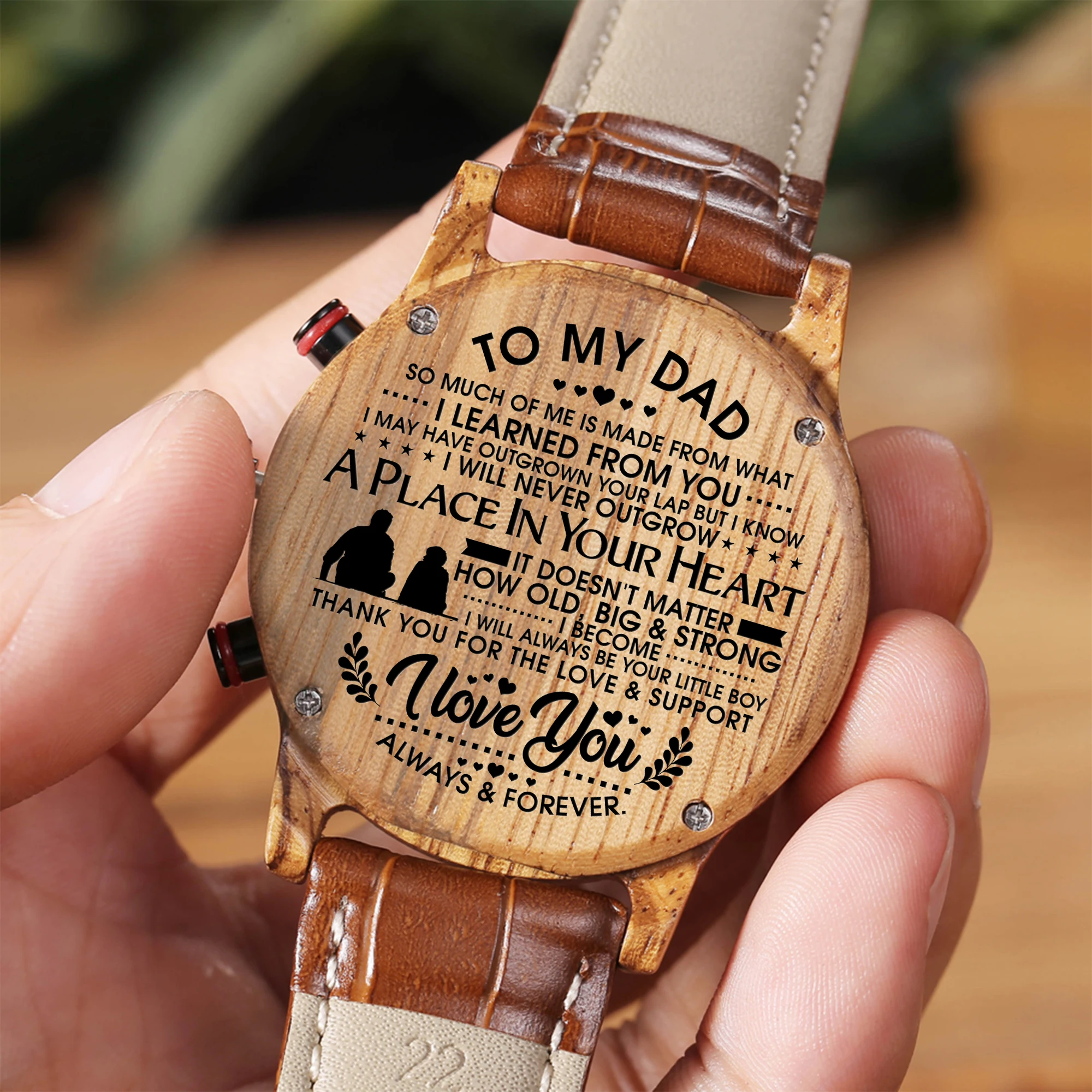 

To My Dad - Timepieces Chronograph Military Quartz Engraved Wooden Watch Men Watches Father's Day Gift Wrist Watch Fashion