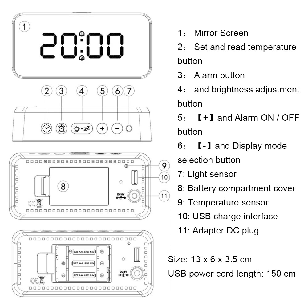 FanJu Digital Alarm Clock Mirror Electronic Table Watches Home Living Room Decoration Modern Design Automatic Backlight Clocks