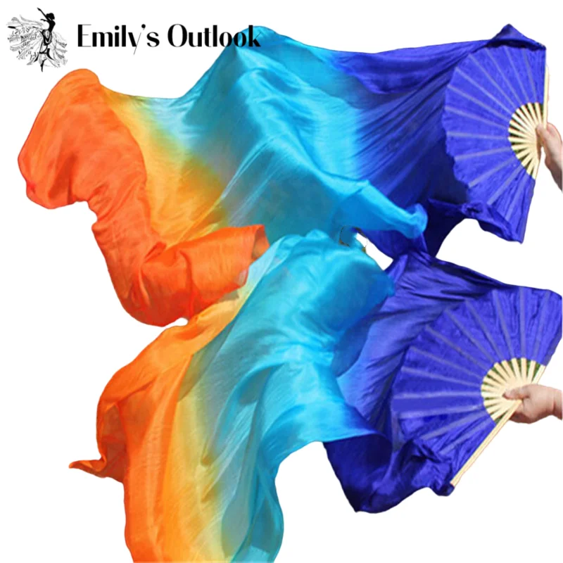 1.5mx0.9m Light Belly Dance Silk Fan Veil Pastel Color Bamboo Long Fans Chinese Yangko Party Stage Performce Show Props Adults