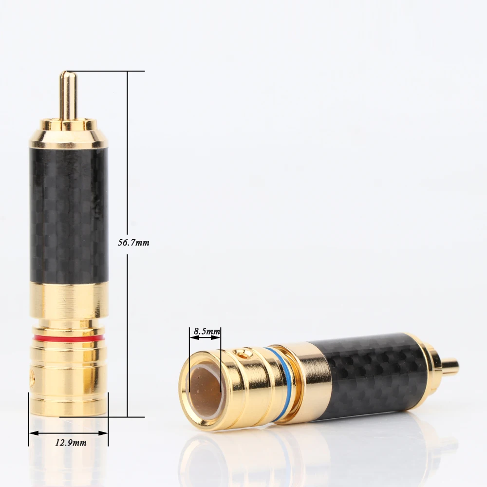 Conector RCA de Audio Hifi, conector RCA de fibra de carbono chapado en oro, enchufe de Audio RCA de soldadura