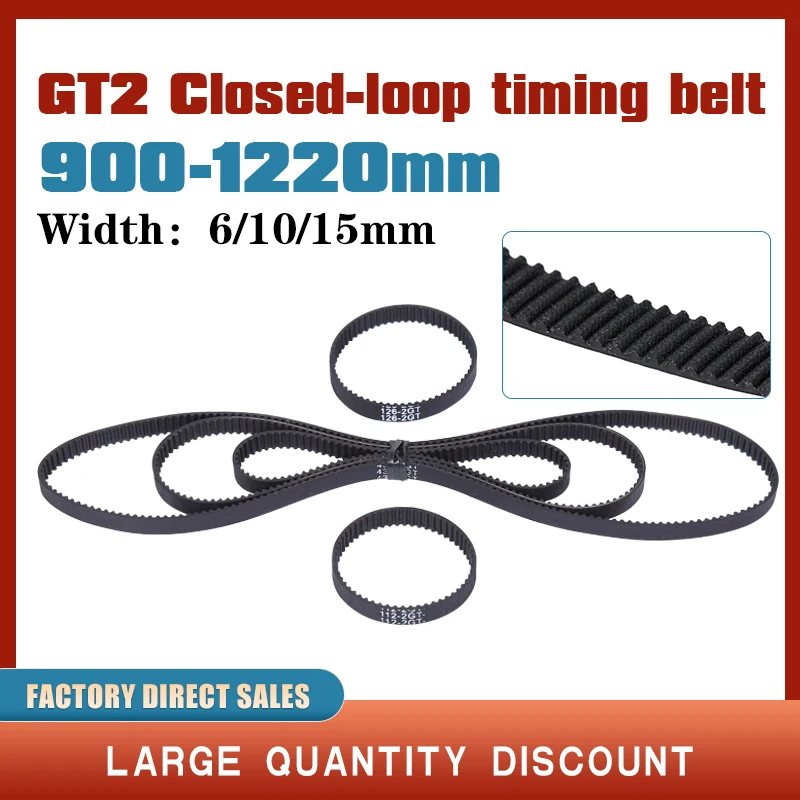 GT2 Sabuk Timing Loop Tertutup Karet 900/930/950/976/1000/1040/1100/1136/1164/1220/1180Mm Lebar 2GT 6/10/15Mm Bagian Printer 3d