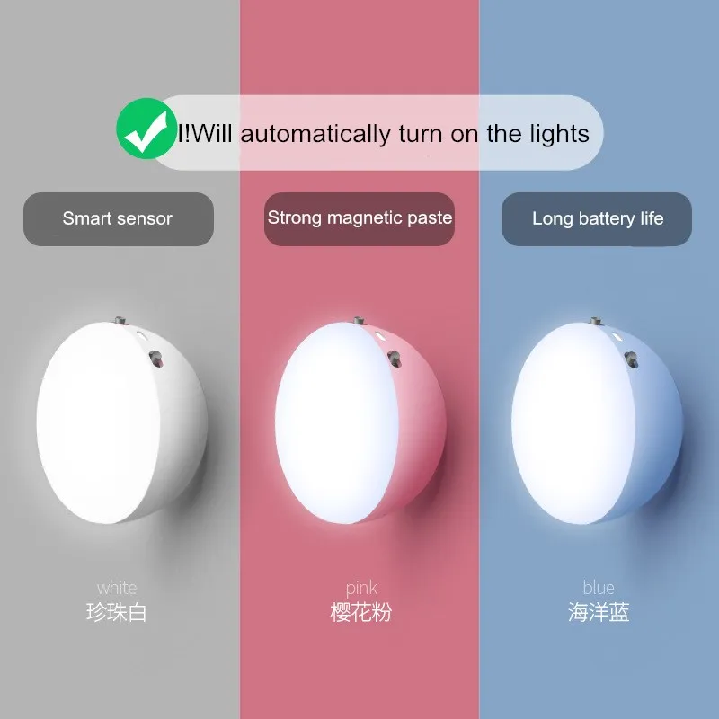 Hot Round LED Night Light Mini Body Sensor Control Magnetic Wall Lamp For Living Room Bedroom Human Body Induction Wall Lamp