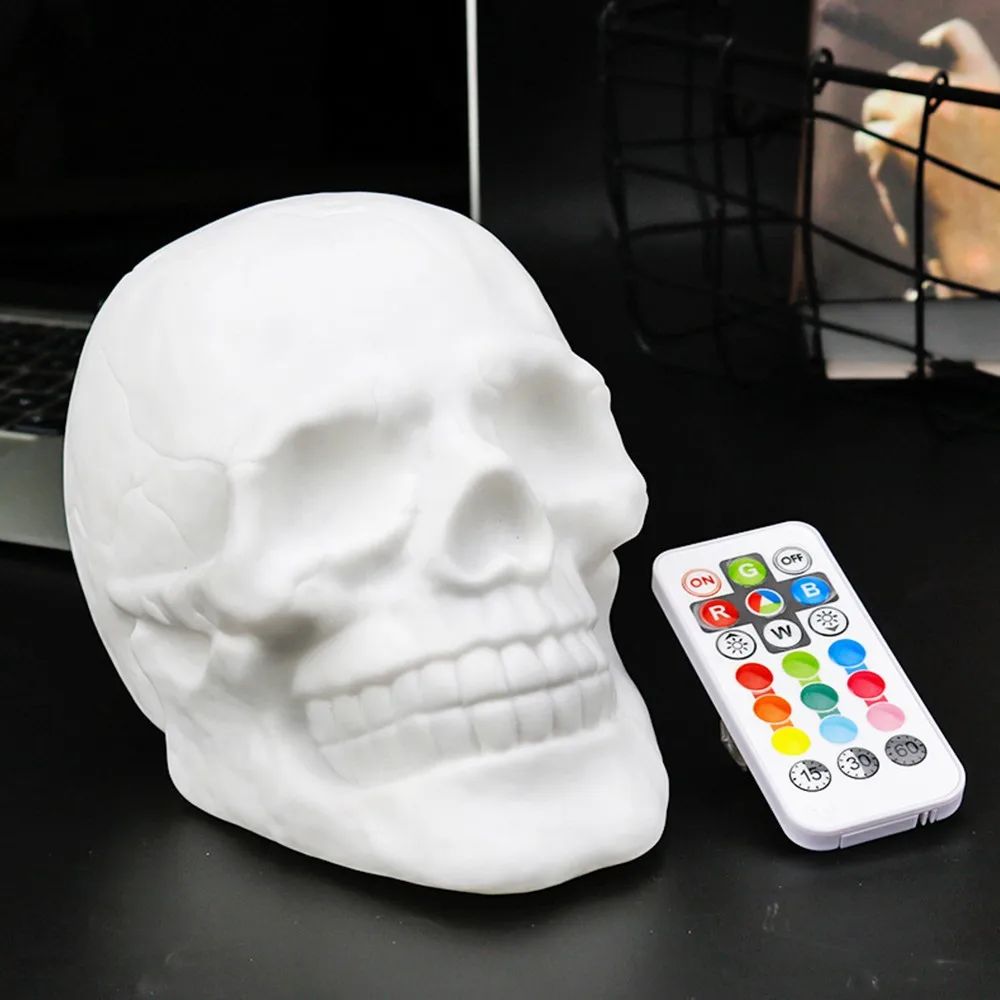 Remote Control Color Changeable Touch Sensor Skull LED Night Light Lamp with Battery USB for Holiday Gift Decoration