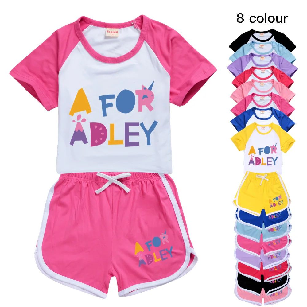 

New A for Adley Cartoon Clothes Summer Short T-shirt Tracksuit For Boys Sport Suits Animal Costume For 2-16 Years Kids Clothes