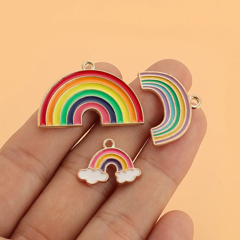 

10Pcs Enamel Rainbow Charm Colorful Rainbow Clouds Flower Charms for DIY Jewelry Making Fit Necklaces Earrings Accessories