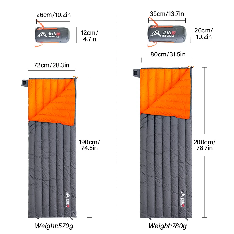 BSWolf-Camping Ultraleve Saco De Dormir, Ganso Para Baixo, Impermeável, Portátil, Ao ar livre, Quente, Viagem, Sacos De Dormir