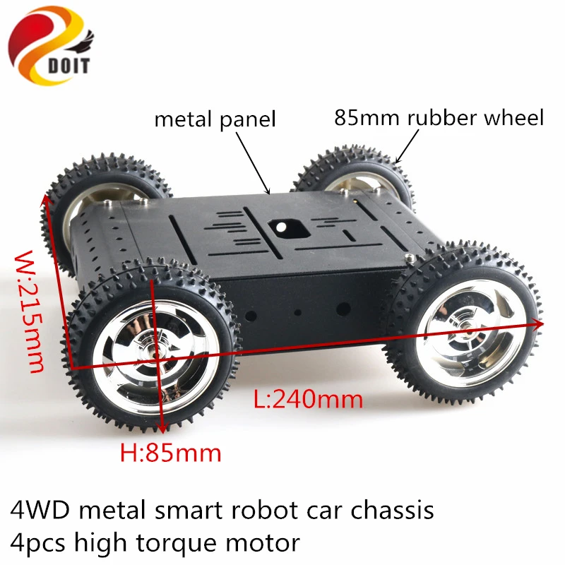 

C3 4WD Metal Smart Robot Car Chassis Kit 4pcs High Toruqe Motor 85mm Rubber Wheel Aluminum Alloy Panel Diy 5KG Load Education