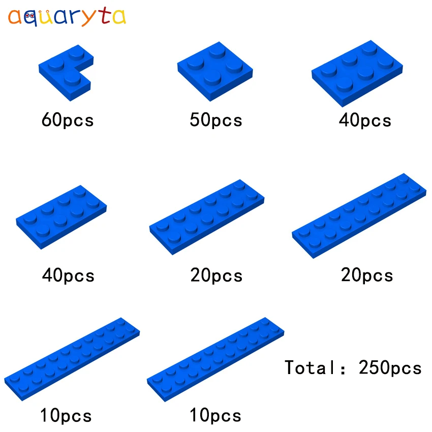 Aquaryta Building Block Part Blue 250pcs/bag Plate Compatible 2420 3022 3021 3020 3795 3034 3832 2445 MOC DIY Toys for Children