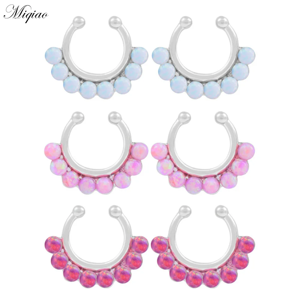 Miqiao 2pcs Hot Sale Stainless Steel Hypoallergenic Fake Nose Ring New U-shaped Opal Clip Nose Ring