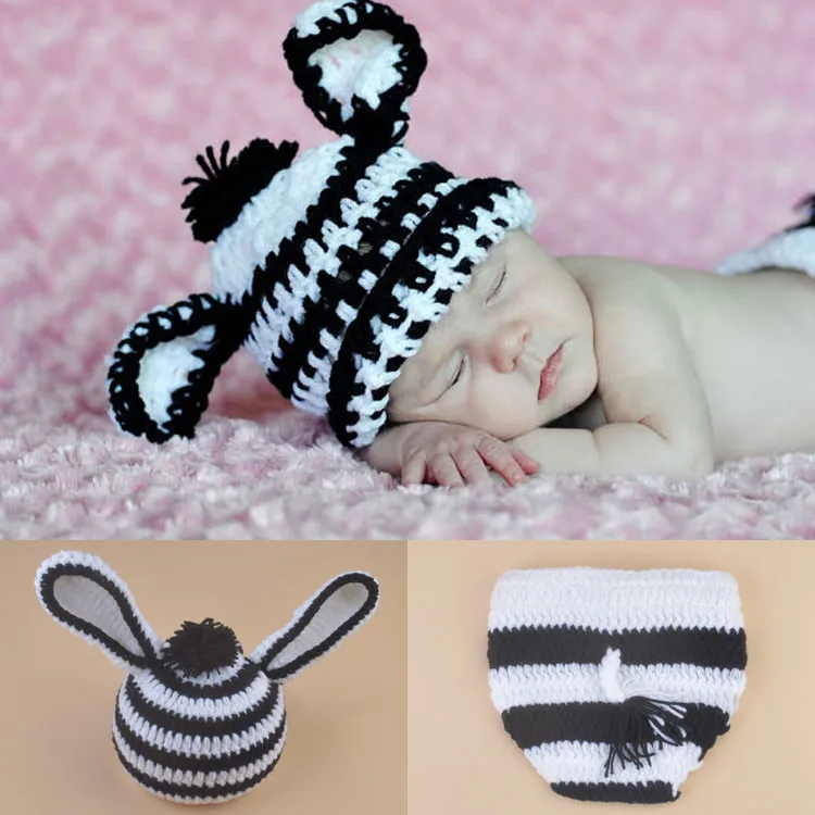 Newborn Baby Pony Zebra Knitted Suit Handmade Infant Photo Set Children's Soft Wool Knitting Shooting Accessories Baby Memorial