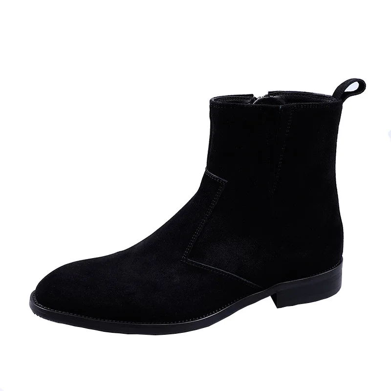 New Trendy Men\'s Nubuck Leather Ankle Boots Quality cowhide High Top Shoes Men Business Work Wear British Fashion Chelsea Boots