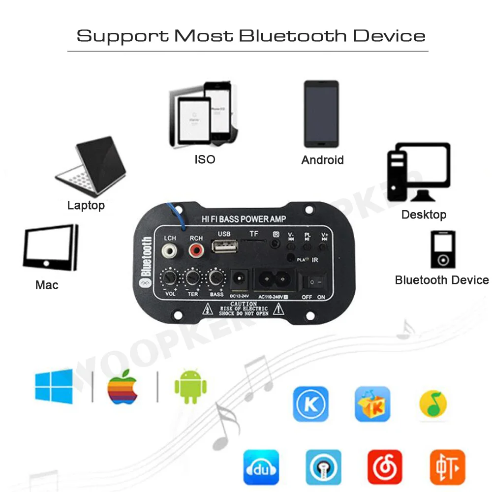 Woopker Digital Amplifier Decoder Board 25-30W Bluetooth Audio Amplifier DIY USB FM Radio TF Player Subwoofer 110V 220V