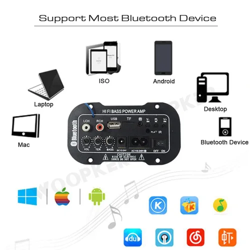 Imagen 2 del producto Woopker-placa amplificadora de altavoz, módulo amplificadores digitales Bluetooth DIY, tarjeta AUX TF, USB 25-30W, altavoz 110V 220V 12V 24V