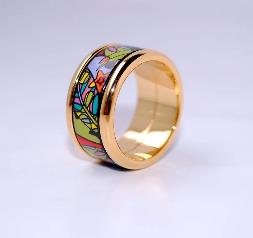 Cloisonne enamel circular fashion jewelry plated gold rings