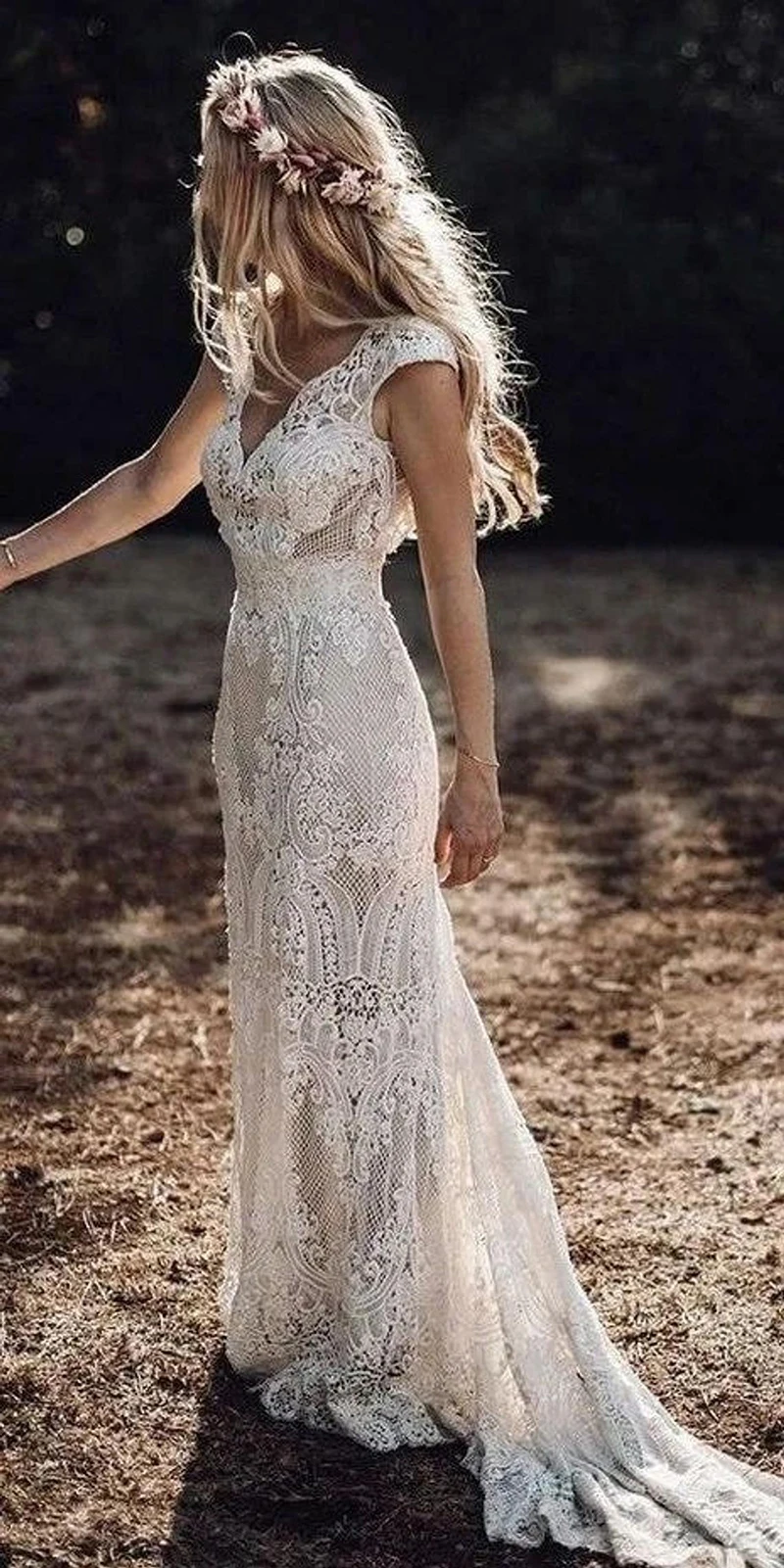 Bohemian Ren Vỏ Áo Váy Boho Vintage Tay Ngắn Cổ Chữ V Hở Lưng Bãi Biển Cô Dâu Đồ Bầu Đầm Vestido De Novia Tự Làm