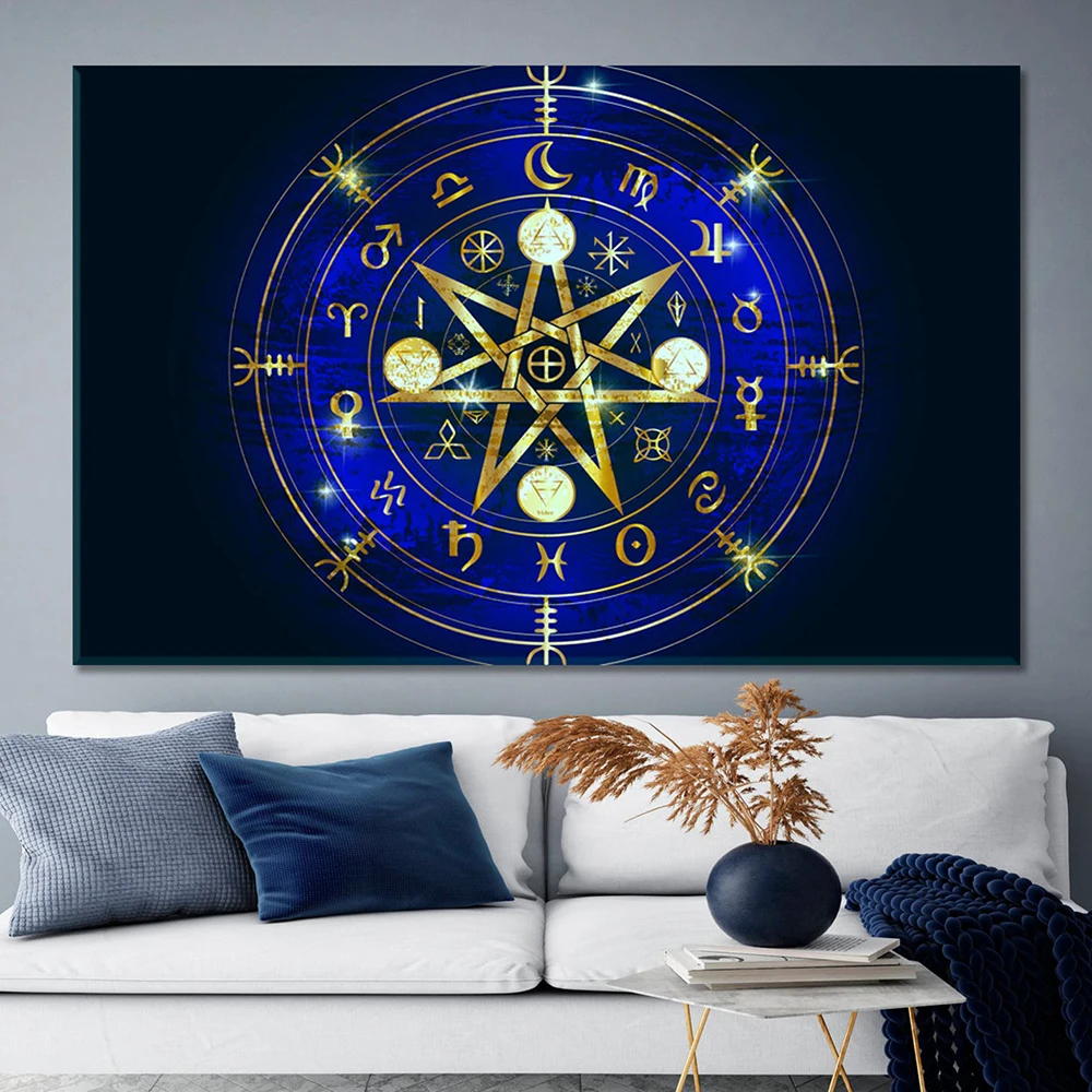 Wheel of Witchcraft of the Year Poster Golden Mandala Rune Mystery Book Canvas Painting Printmaking Wall Art Picture Home Decor
