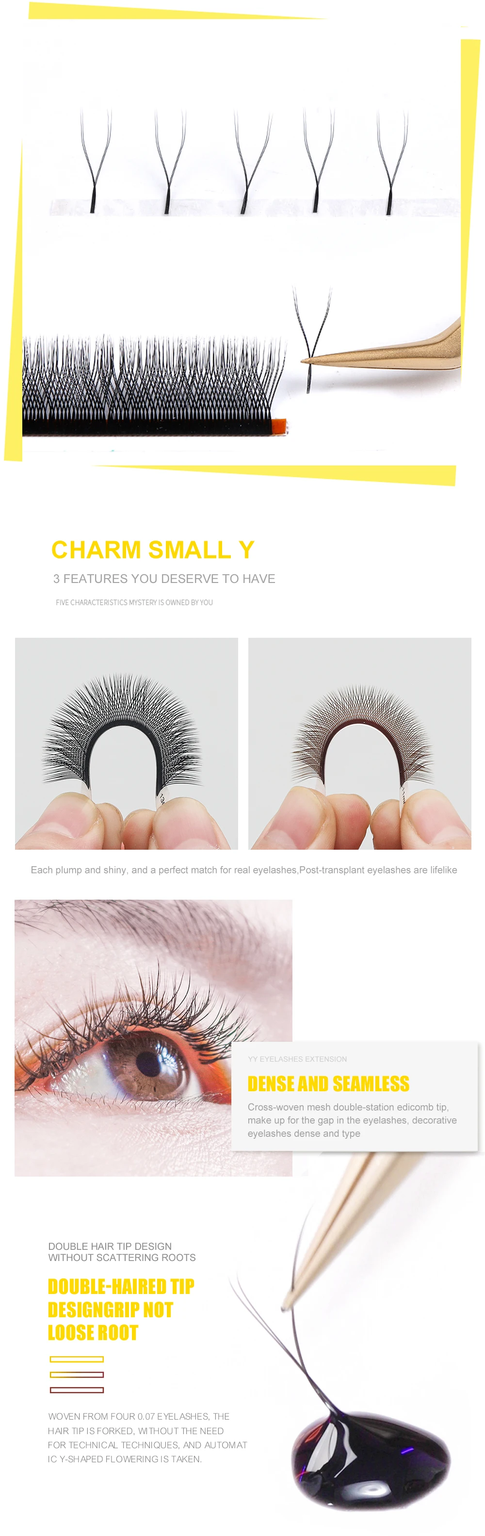 DeceMars YY Shape Black Brown Eyelashes Extensions Two Tip Lashes C/D Curl High Quality Idividual