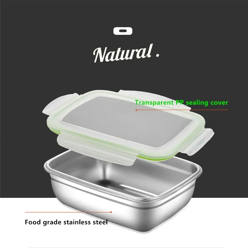 304 Stainless Steel Lunch Box Fresh-keeping Box Korean Rectangular Sealed Box With Lid Food Refrigerator Refrigerated Lunch Box