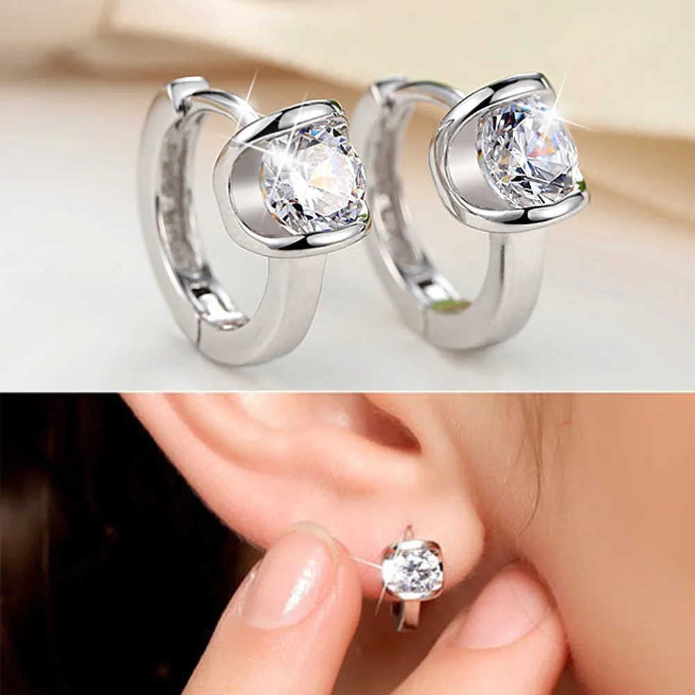 100% 925 Silver Needle Jewelry Buckle Earrings High-grade Zircon Girl Pendientes Plata Brincos Button Earrings For Women