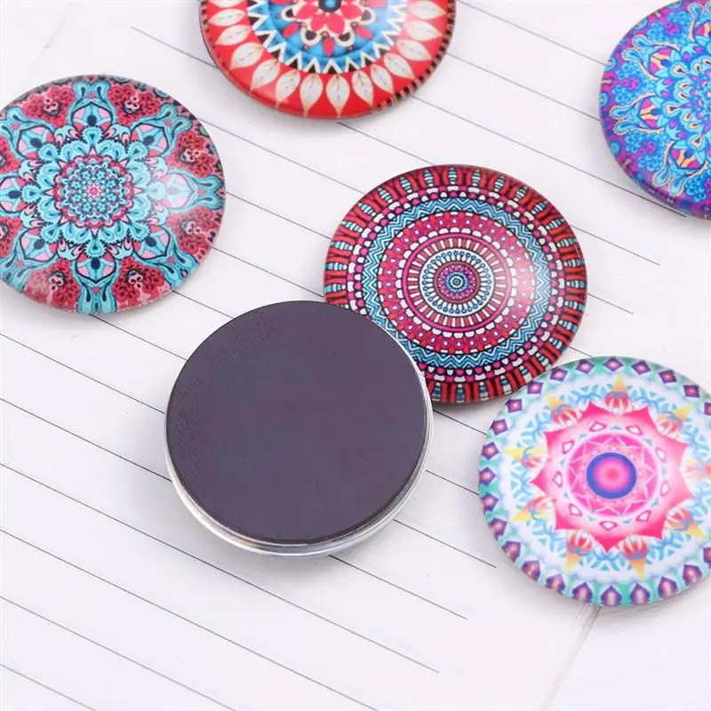 6pcs Mandala Fridge Magnets Glass Refrigerator Magnet Whiteboard Magnets Home Decoration (Random Pattern)