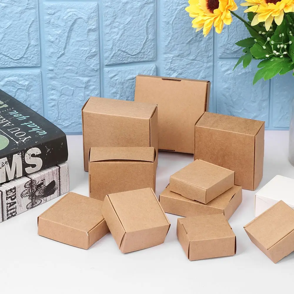 10pcs 9sizes Small Kraft Paper Box Brown Cardboard Handmade Soap Box White Craft Paper Gift Box Black Packaging Jewelry Box