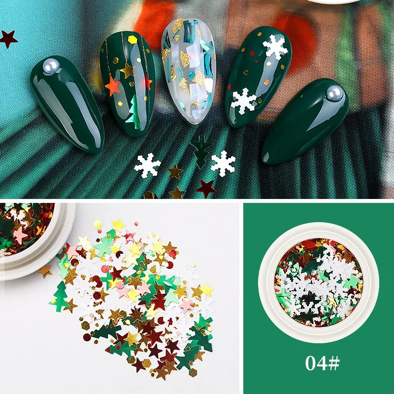 6Box/Set Christmas Series Nail Art Glitter Sequins Multicolor Mix Pattern 3D Xmas Snowflakes DIY Manicure Decoration Patch