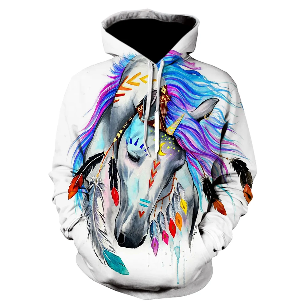 2021 Fashion 3D Printed Painted Unicorn Hoodie Girl Boy Sweatshirt Rainbow Horse Animal Print Long Sleeve Children's Hoodie