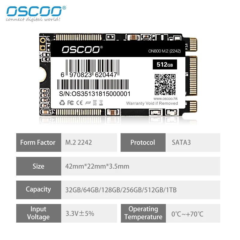 Imagem -02 - Oscoo M.2 2242 Ngff Ssd Disco Rígido 16gb 32gb 64gb 128gb 256gb 512gb Unidade de Estado Sólido 2d Mlc Flash