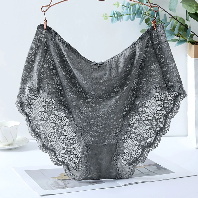 200kg Thin Mesh Large Size Women\'s High Panties See Through Sexy Lingerie Hollow Out Lace Briefs Traceless Mid Waist Underwear