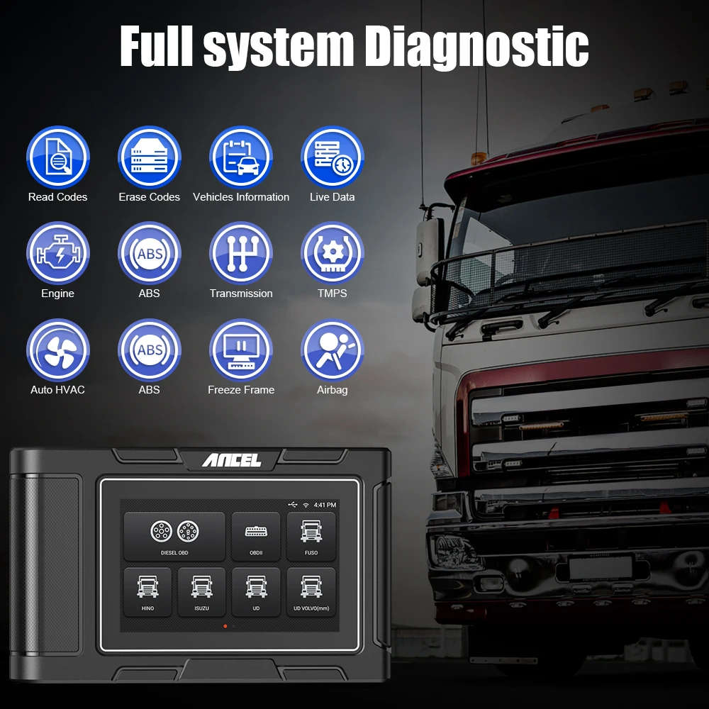 ANCEL HD3200 12V/24V Heavy Duty Diesel Truck Car Diagnostic Tool 2 in 1 Professional All System D.P.F. Oil Reset OBD2 Scanner