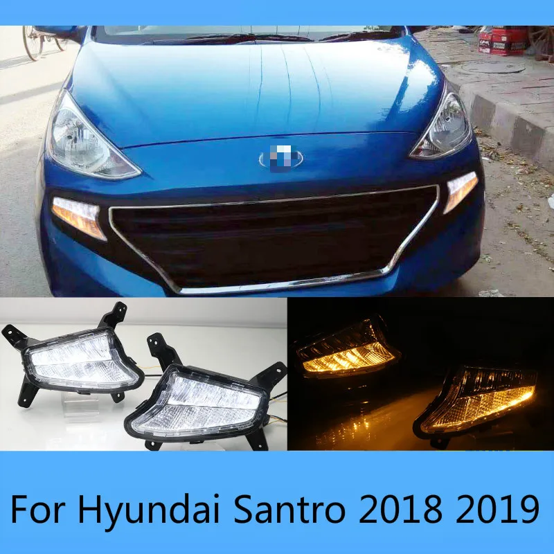 

2pcs LED fog lamp for Hyundai Santro 2018 2019 DRL Daytime Running Lights with Yellow Turn signal light drl