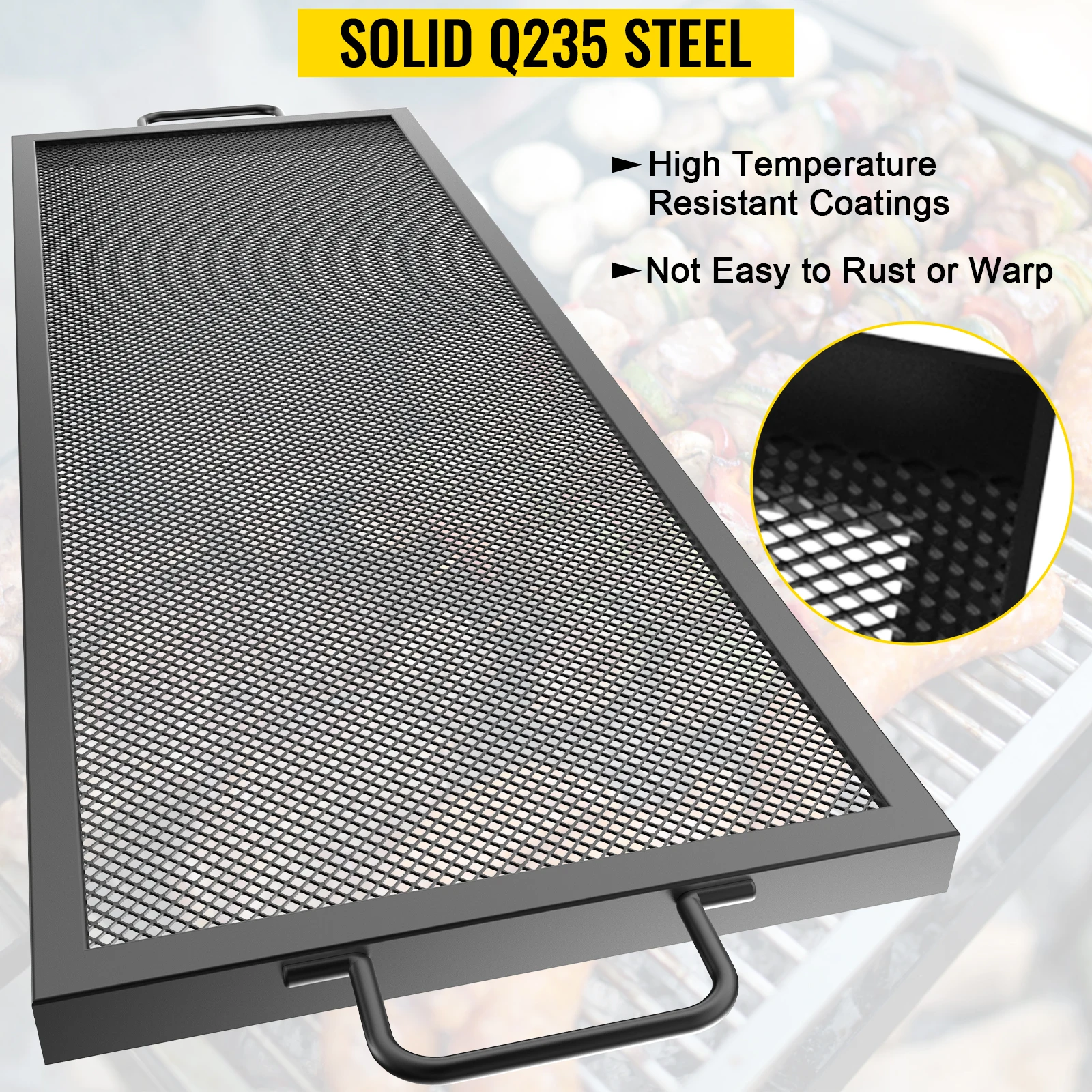 شواية حفرة مستطيل VEVOR مقاس 44 × 15 بوصة من الصلب Q235 مع مقابض متينة سهلة التنظيف لأغراض التخييم والنزهات في الهواء الطلق
