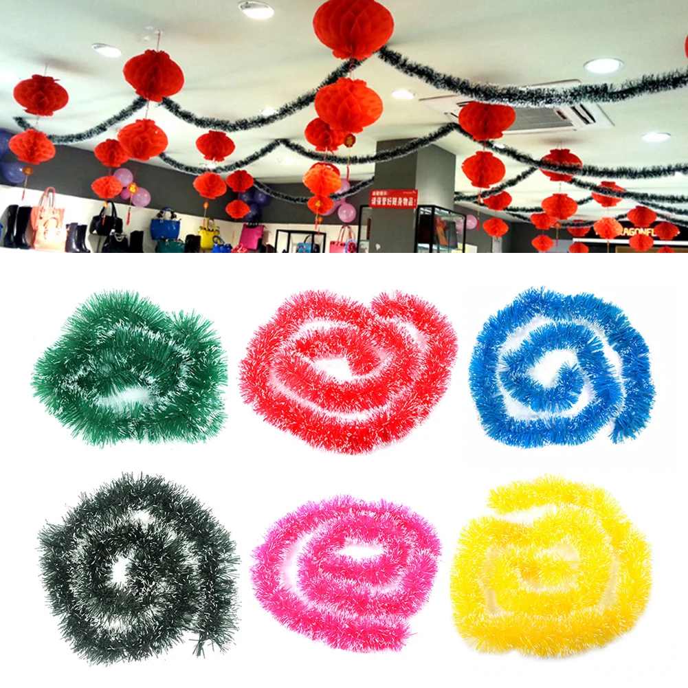 2m Long Garland Tinsel Ribbon Christmas Tree Ornament Home Party Decoration Long Hanging Party Decoration Drop Ornaments Pendant